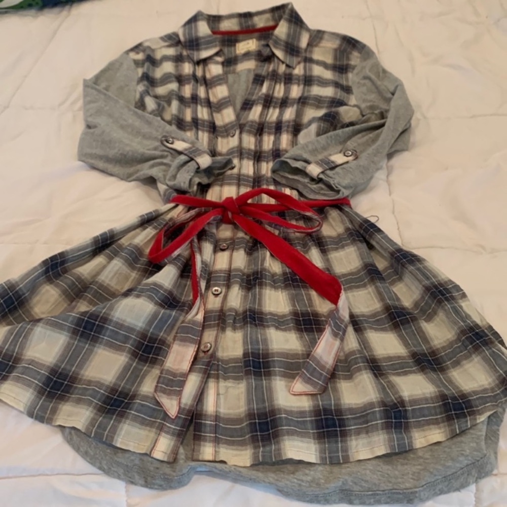 Anthropology shirt Plaid with Red Belt